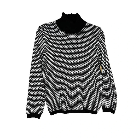 Karen Scott Women's Cotton Knit Black and White Turtleneck Sweater Size Medium - Picture 1 of 7